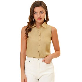 Women's Point Collar Single Breasted Sleeveless Shirt