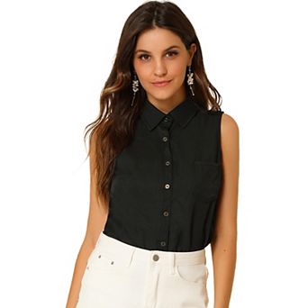 Women's Point Collar Single Breasted Sleeveless Shirt