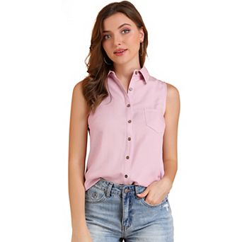 Women's Point Collar Single Breasted Sleeveless Shirt