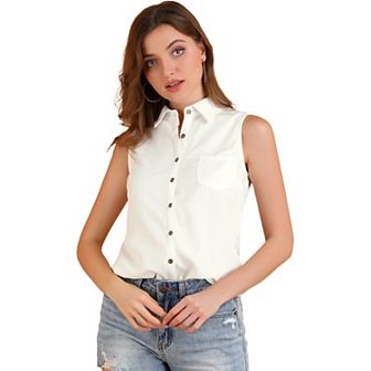 Women's Point Collar Single Breasted Sleeveless Shirt