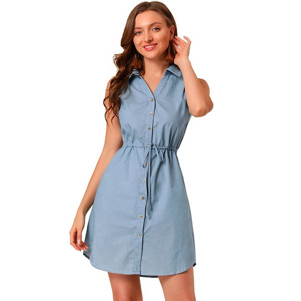 denim shirt dress tie waist Denim Tie Waist Midi Shirtdress - Midnight Wash