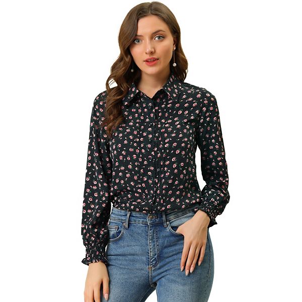 Women's Relax Long Sleeve Button Up Floral Shirts