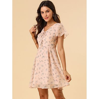 Women's Floral Lace-up Chiffon Dress