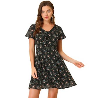 Women's Floral Lace-up Chiffon Dress