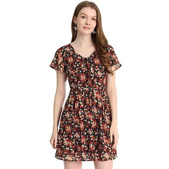 Women's Floral Lace-up Chiffon Dress