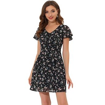 Women's Floral Lace-up Chiffon Dress
