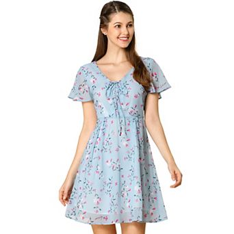 Women's Floral Lace-up Chiffon Dress