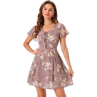 Women's Floral Lace-up Chiffon Dress