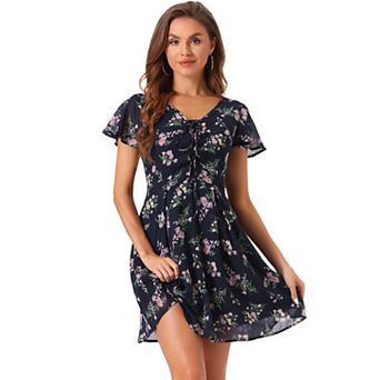 Women's Floral Lace-up Chiffon Dress