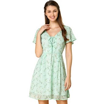 Women's Floral Lace-up Chiffon Dress