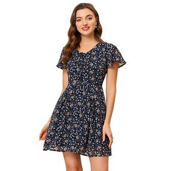 Women's Floral Lace-up Chiffon Dress
