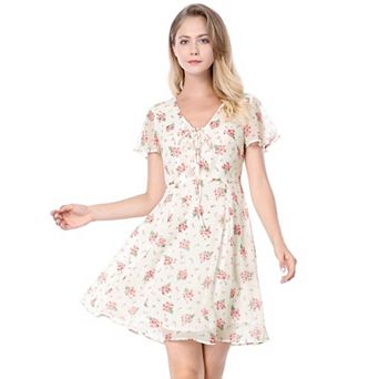 Women's Floral Lace-up Chiffon Dress
