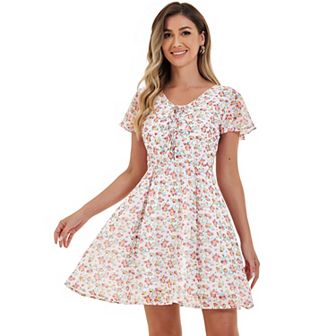 Women's Floral Lace-up Chiffon Dress