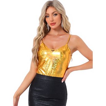 Women's Spaghetti Straps Party Metallic Cami Tops