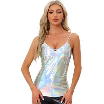 Women's Spaghetti Straps Party Metallic Cami Tops