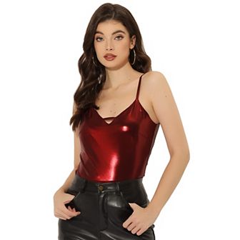 Women's Spaghetti Straps Party Metallic Cami Tops