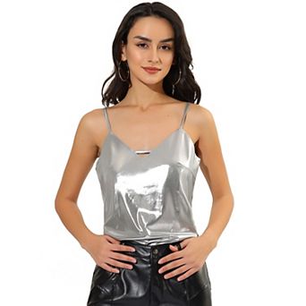 Women's Spaghetti Straps Party Metallic Cami Tops
