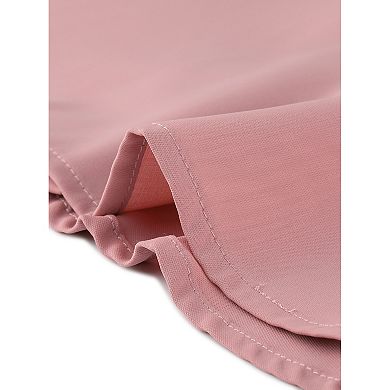 Women's Contrast Collar Tie Ruffle Front Button Short Sleeve Work Shirt