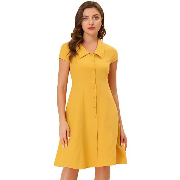 Button-Front Cap Sleeve Midi Shirt Dress