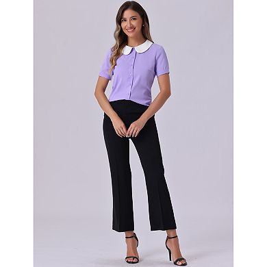 Women's Work Office Contrast Peter Pan Collar Short Sleeve Blouse Shirt