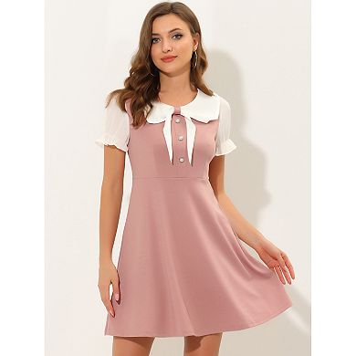 Women's Peter Pan Collar Dresses Short Sleeve A-line Mini Dress