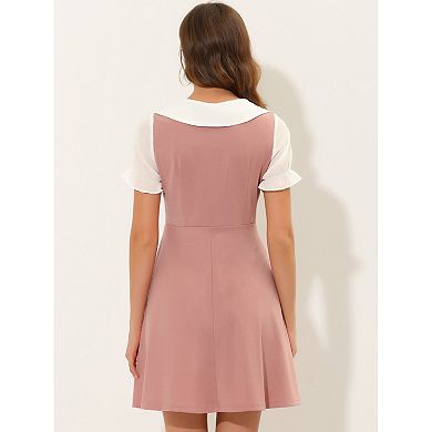 Women's Peter Pan Collar Dresses Short Sleeve A-line Mini Dress