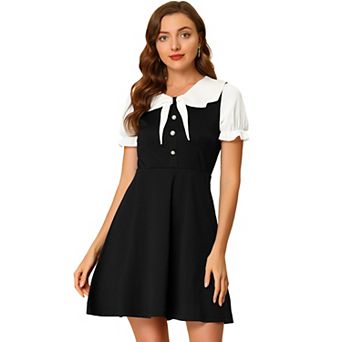 Women's Peter Pan Collar Dresses Short Sleeve A-line Mini Dress
