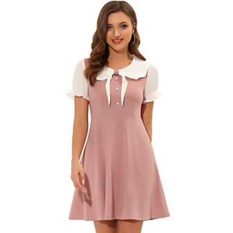 Women's Peter Pan Collar Dresses Short Sleeve A-line Mini Dress