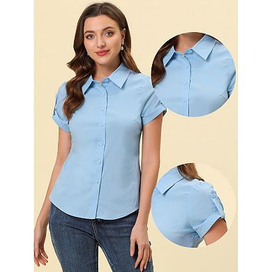 Women's Elegant Short Sleeve Career Button Down Shirt