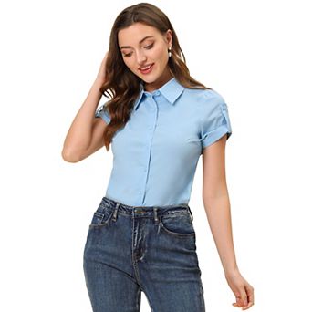 Women's Elegant Short Sleeve Career Button Down Shirt
