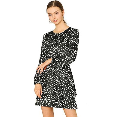 Women's Costume Leopard Long Sleeve Smock Layered Ruffle Hem Dress