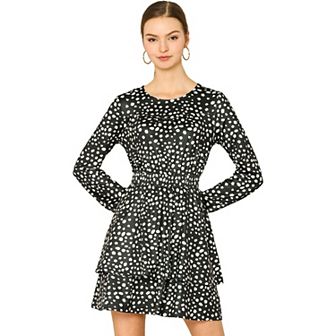 Women's Costume Leopard Long Sleeve Smock Layered Ruffle Hem Dress