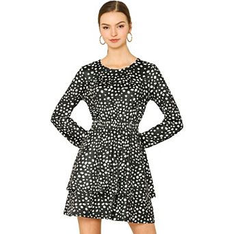 Women's Costume Leopard Long Sleeve Smock Layered Ruffle Hem Dress