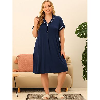 Plus Size Sleep Shirt for Women Short Sleeves Button Down Nightgown Nightdress