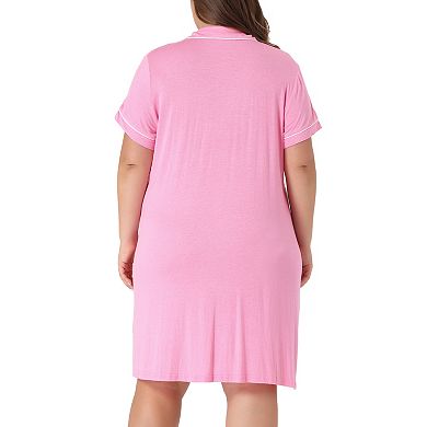 Plus Size Sleep Shirt For Women Short Sleeves Button Down Nightgown Nightdress
