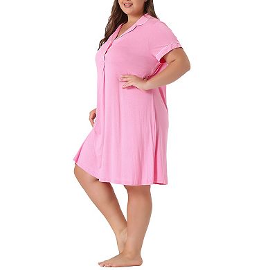Plus Size Sleep Shirt For Women Short Sleeves Button Down Nightgown Nightdress
