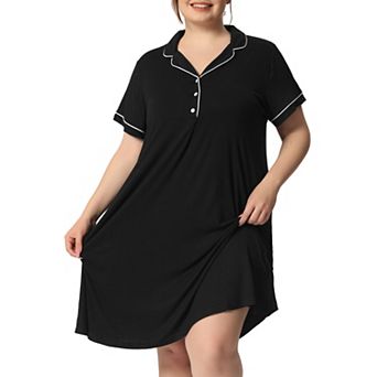 Plus Size Sleep Shirt for Women Short Sleeves Button Down Nightgown Nightdress