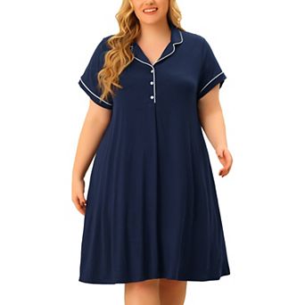 Plus Size Sleep Shirt for Women Short Sleeves Button Down Nightgown Nightdress