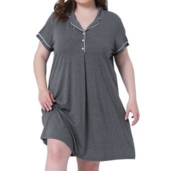 Plus Size Sleep Shirt for Women Short Sleeves Button Down Nightgown Nightdress