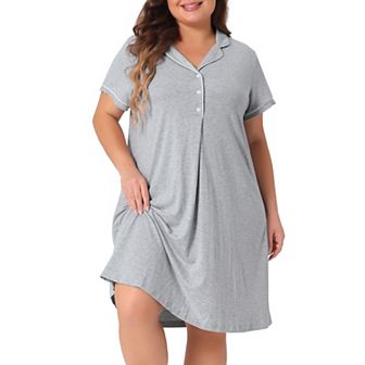 Plus Size Sleep Shirt for Women Short Sleeves Button Down Nightgown Nightdress