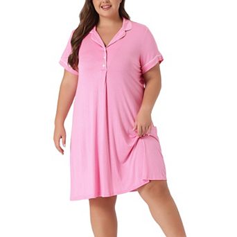 Plus Size Sleep Shirt for Women Short Sleeves Button Down Nightgown Nightdress