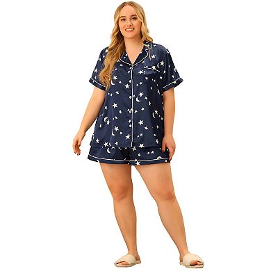 Plus Size Pajamas Set For Women Single Breasted Stars Short Sleeve Sleepwear
