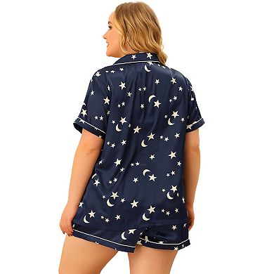 Plus Size Pajamas Set For Women Single Breasted Stars Short Sleeve Sleepwear