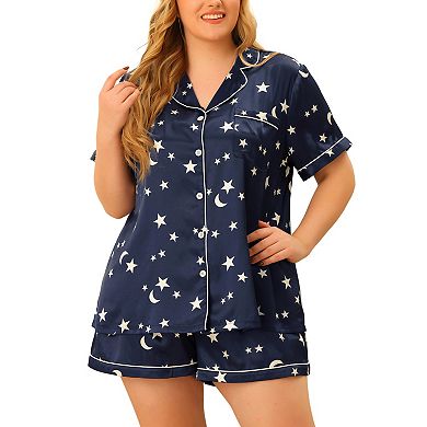 Plus Size Pajamas Set For Women Single Breasted Stars Short Sleeve Sleepwear