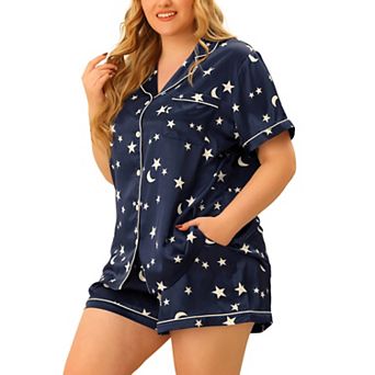 Plus Size Pajamas Set for Women Single Breasted Stars Short Sleeve Sleepwear