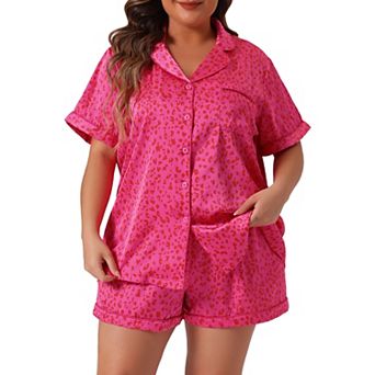 Plus Size Pajamas Set for Women Single Breasted Stars Short Sleeve Sleepwear