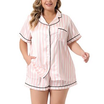 Plus Size Pajamas Set for Women Single Breasted Stars Short Sleeve Sleepwear