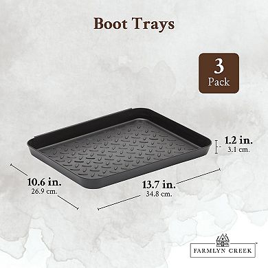 Black Plastic Boot Trays for Under Sink, Entryway (13.7 x 10.6 x 1.2 In, 3 Pack)