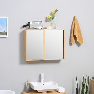 Kleankin Natural Bamboo Wall Mounted Bathroom Medicine Cabinet With Mirror