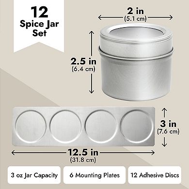 12 Pack 3 Oz Magnetic Spice Tins, 3 Wall Plates, 269 Seasoning Labels
